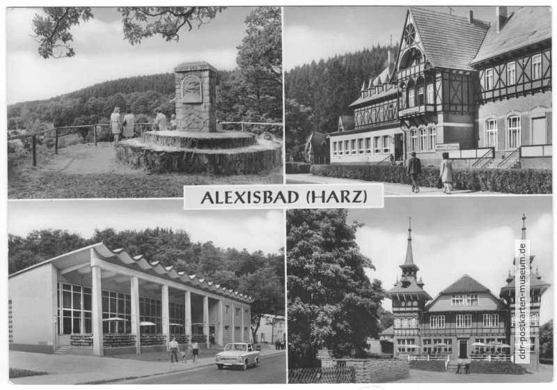 Friedensdenkmal, Hotel "Linde" und "Cafe Exquisit", Gaststätte "Goldene Rose", "Cafe Selketal" - 1972 / 1979