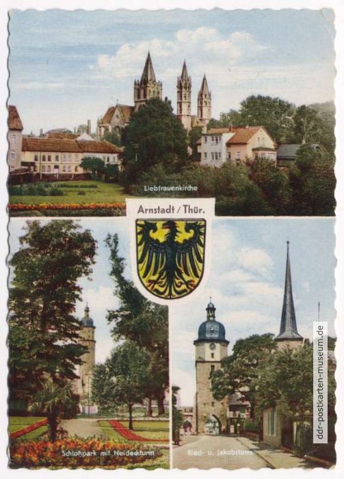 Liebfrauenkirche, Schloßpark, Ried- und Jakobsturm - 1957