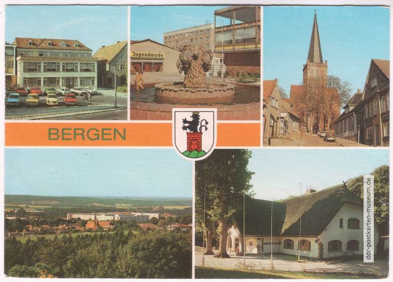Ratskeller, Brunnen in der Südstadt, Kirche, Blick vom Rugard, Gaststätte "Rugard" - 1988