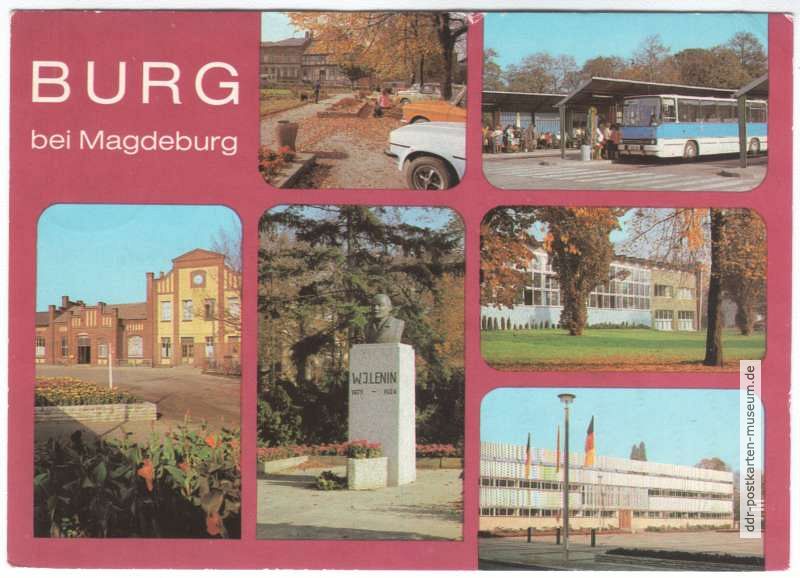 Rolandplatz, Busbahnhof, Bahnhof, Lenin-Denkmal, Volksschwimmhalle, Sporthalle - 1981