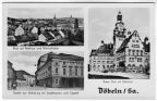 Blick zum Rathaus, Straße der Befreiung mit Stadttheater, Rathaus - 1957