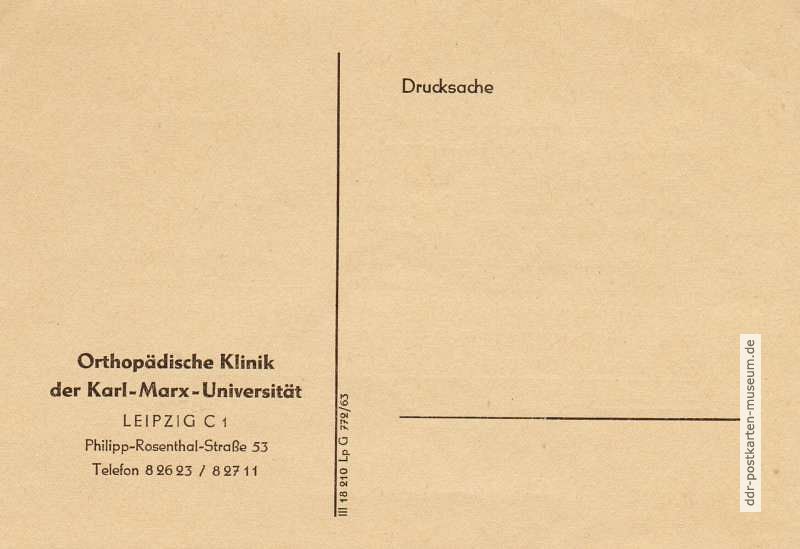 Vorderseite von Drucksache der Orthopädischen Klinik in Karl-Marx-Stadt von 1963