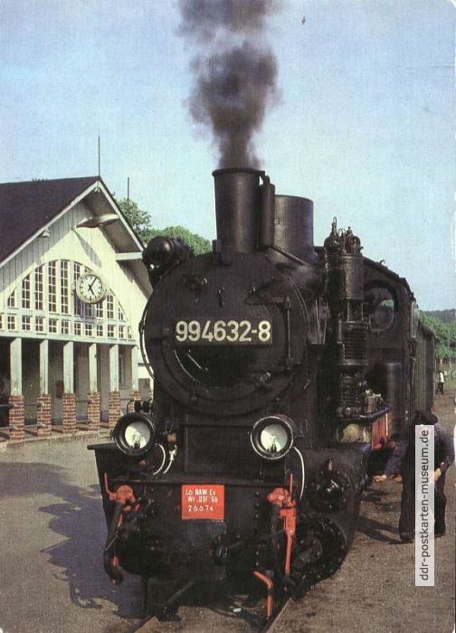 Dampflok 99 4632-8 der Schmalspurbahn Putbus-Göhren im Bhf. Binz - 1985
