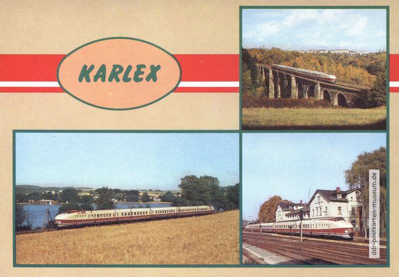"Karlex" an der Talsperre Pirk, auf dem Syratalviadukt und im Bhf. Weischlitz - 1984