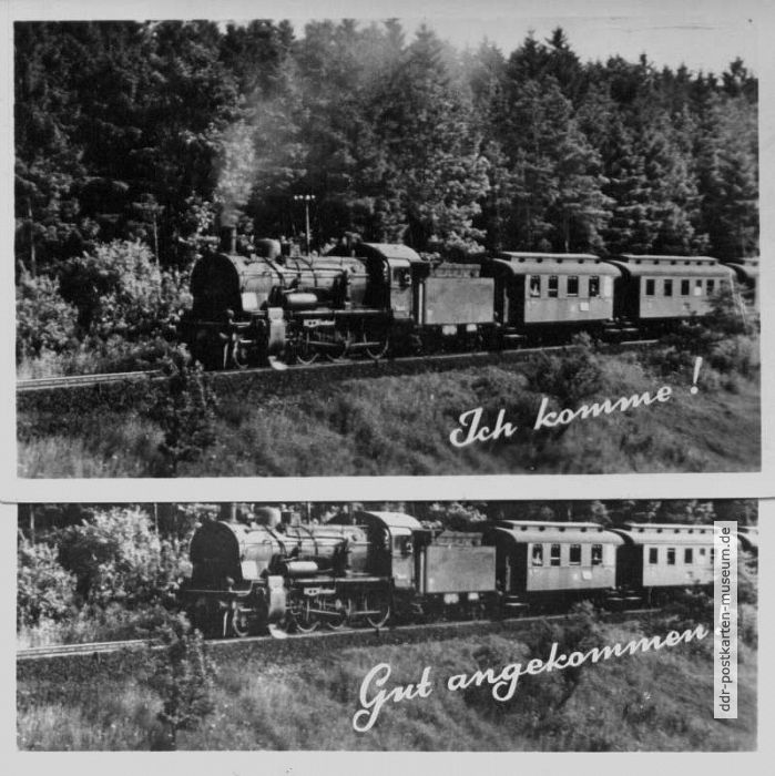 Grußkarte von 1957-1964 (oben) und 1956-1959 (unten), Harzquerbahn
