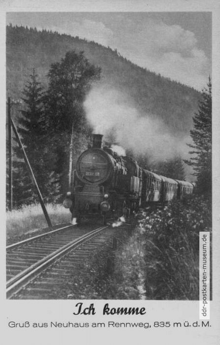 Eisenbahn-Grußkarte aus Neuhaus am Rennweg - 1950