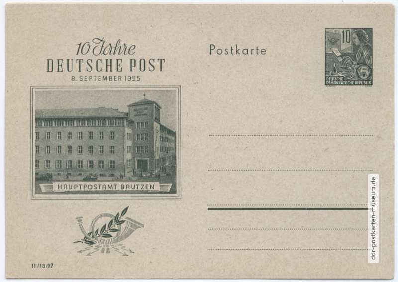 Ganzsache P 66 von 1955 - 10 Pfennig Dauerserie, Motiv: Hauptpostamt Bautzen