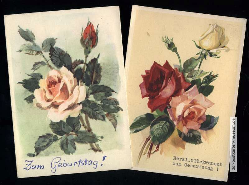 Neutrale Glückwunschkarten als Geburtstagskarten gebraucht - 1955 / 1967