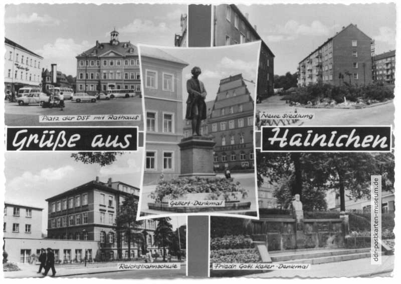 Rathaus, Gellert-Denkmal, Neubausiedlung, Reichsbahnschule, Keller-Denkmal - 1966