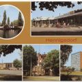 Hafen, Konsum-Kaufhaus, Bahnhof, Rathaus, Hochhaus Fontanestraße - 1984