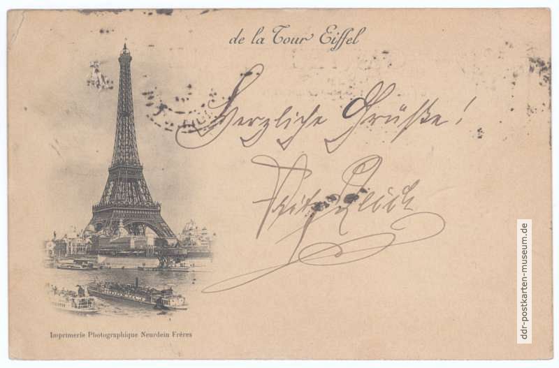 Frühe Ansichtskarte mit Abbildung des Eiffelturm in Paris um 1895