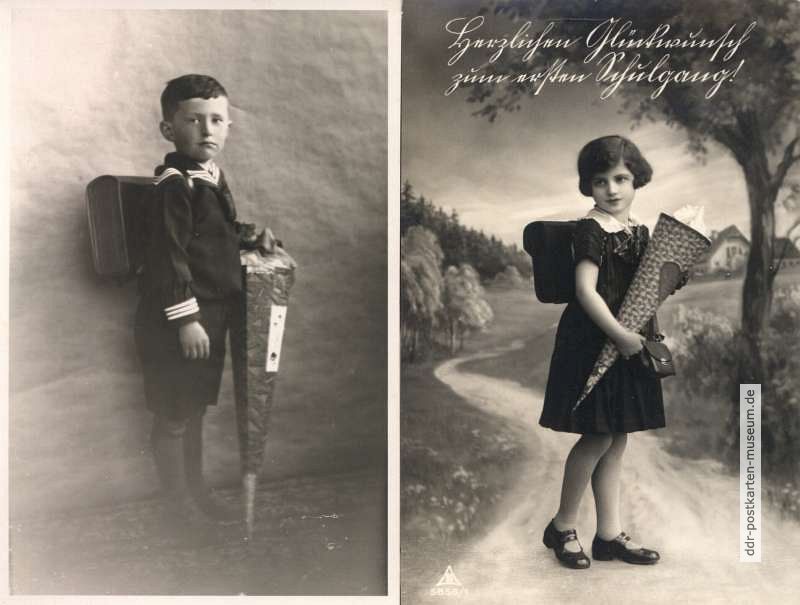 Glückwunschpostkarten zum ersten Schulgang - 1925 / 1929