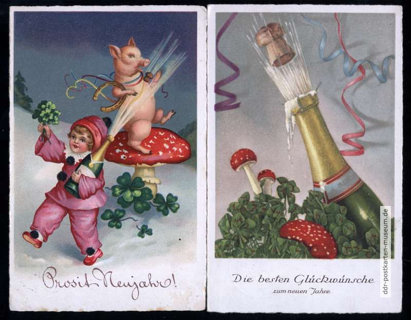 Glückwunschkarten zu Neujahr von 1935 und 1939