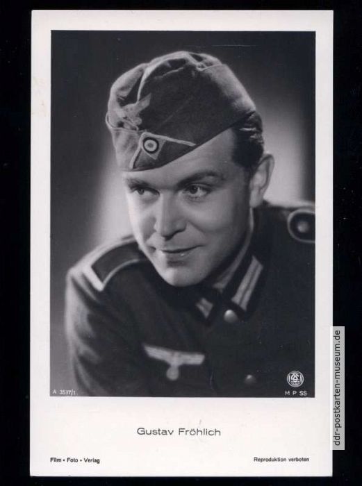 WK II: Autogramm-Postkarte mit Schauspieler und Soldat Gustav Fröhlich - 1943