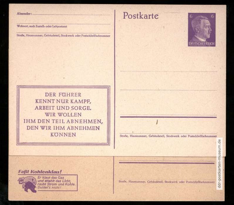 WK II: Ganzsachen-Postkarten mit Parolen fürs deutsche Volk - 1941 / 1945