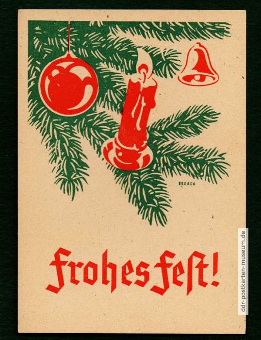 Weihnachtspostkarte im Zwei-Farben-Druck von 1947