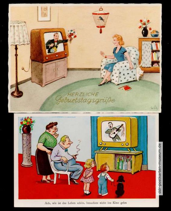Fernsehezeitalter der ersten Jahre als Grußkartenmotiv in der BRD - 1956