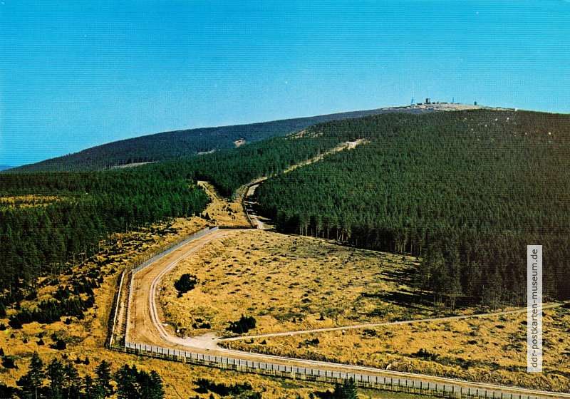 BRD-Ansichtskarte mit Zonengrenze im Harz und Blick zum Brocken - 1988