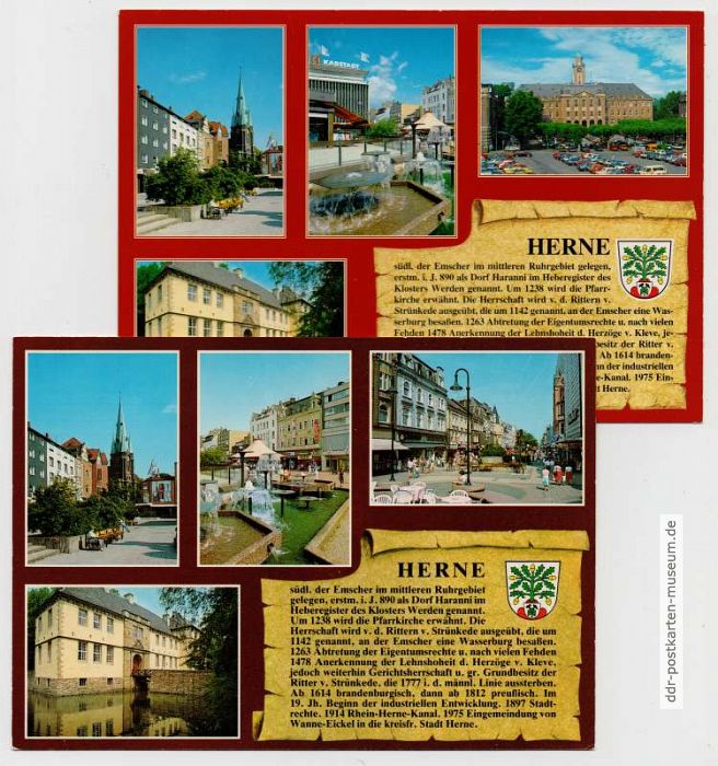 Chronik-Postkarten von Herne in 2 Auflagen der Neunziger Jahre