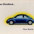 Weihnachtsgrußpostkarte mit Werbung für den "New Beetle" von VW - 1999