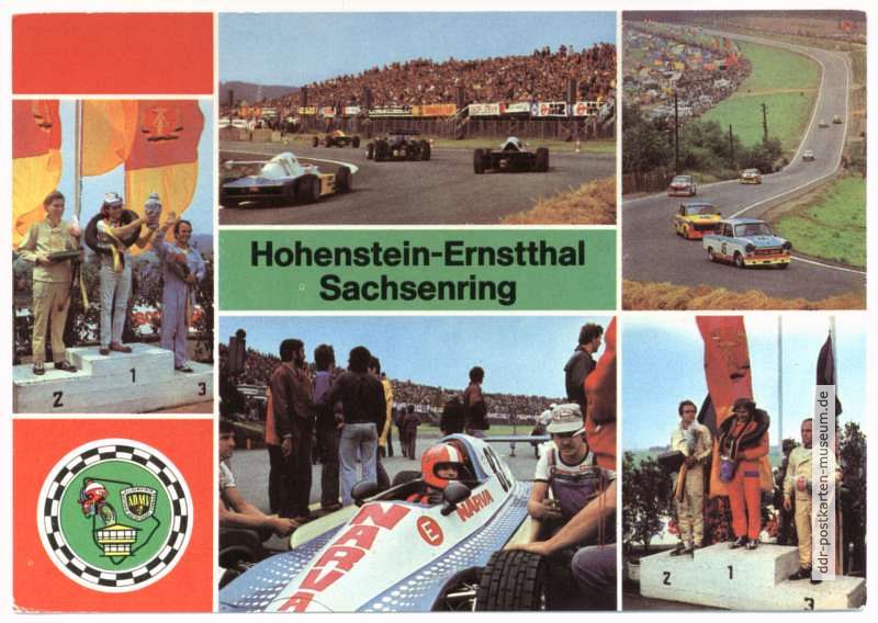 Sachsenring mit Siegerehrung, Queckenbergkurve, Trabant-Tourenwagen, Heiner Lindner - 1983