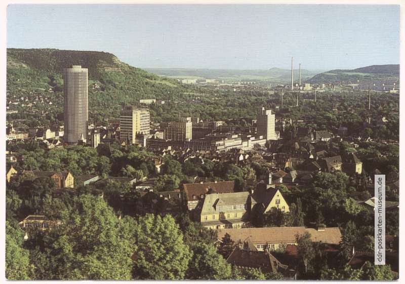 Blick über Jena mit Kernberge, Uni-Hochhaus und VEB Carl-Zeiss - 1989