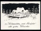 Unbekannter Zeichner "Zu Weihnachten und Neujahr alle guten Wünsche" - um 1970