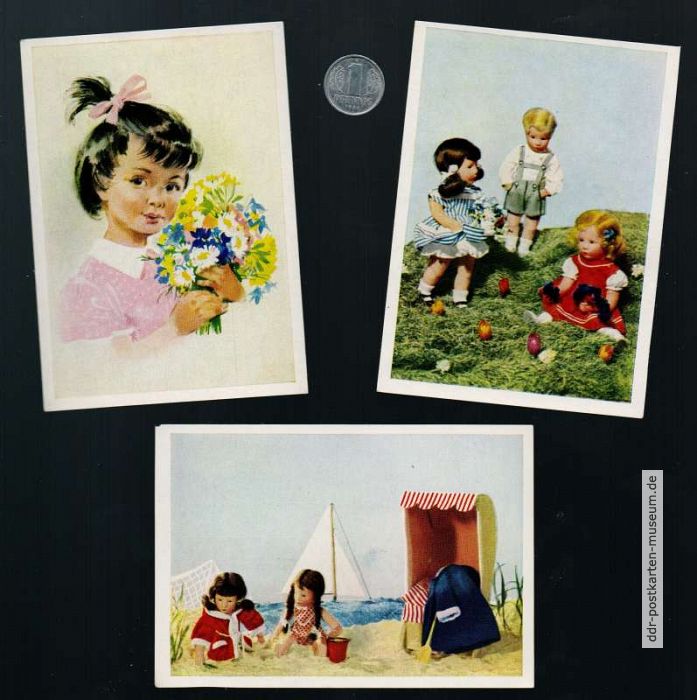 Kleinste Postkarten der DDR für Kinderkaufmannsladenspiel - um 1970