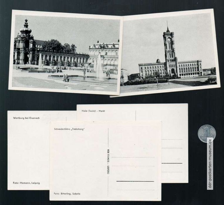 Miniaturpostkarten Berlin, Dresden für Kaufmannsladenspiel - um 1970