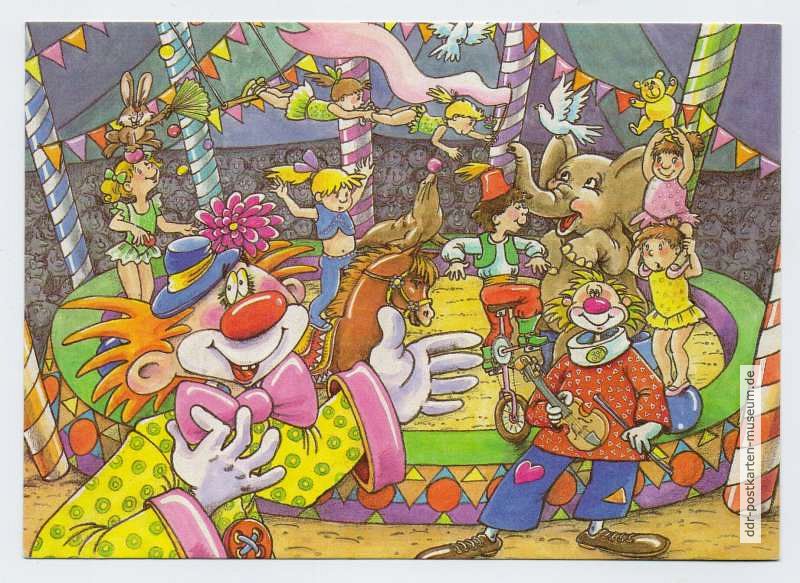 Kindergrußkarte, Zirkus Kunterbunt - 1989