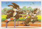 Kindergrußkarte, Hasen beim Hürdenlauf - 1989