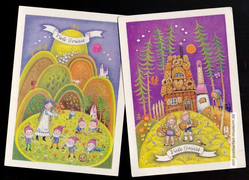 Grußkarten "Viele Grüße" mit Märchenmotiven - 1984