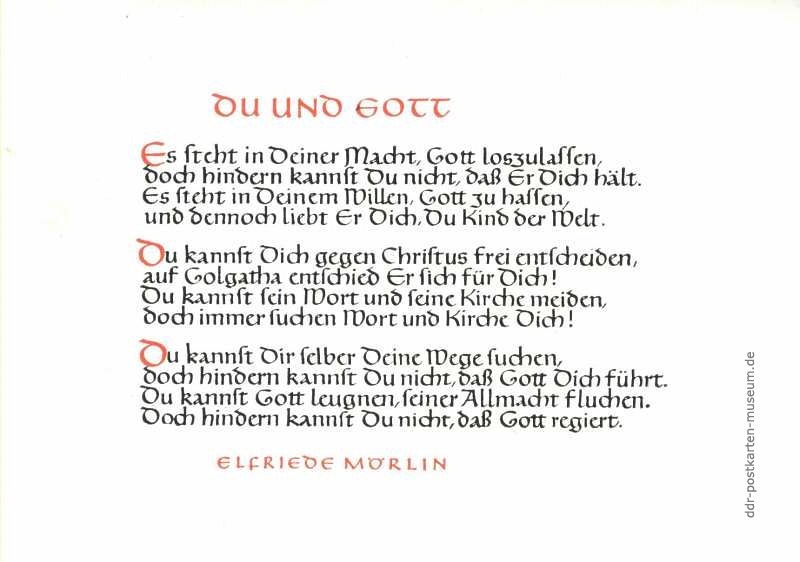 Spruchkarte mit Gedicht von Elfriede Mörlin - 1963