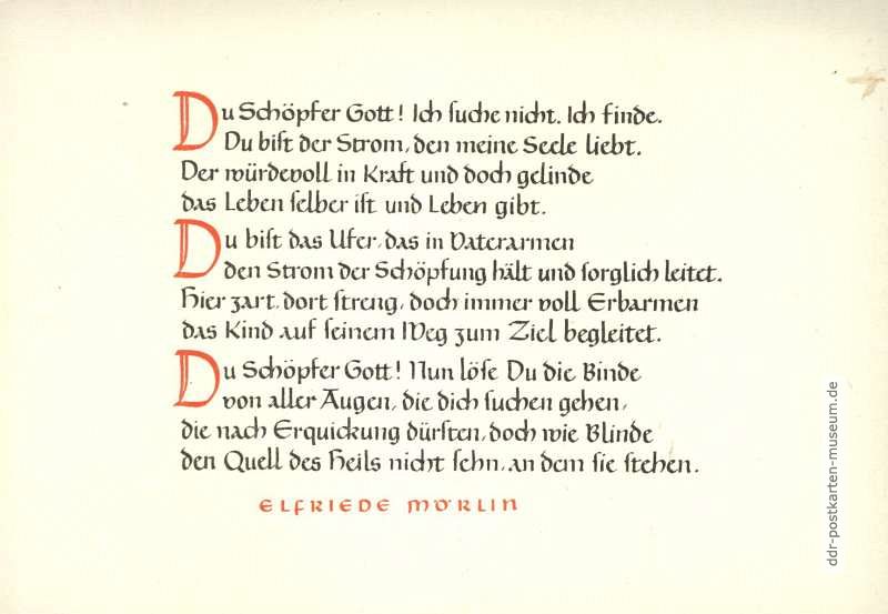 Spruchkarte mit Gedicht von Elfriede Mörlin - 1965