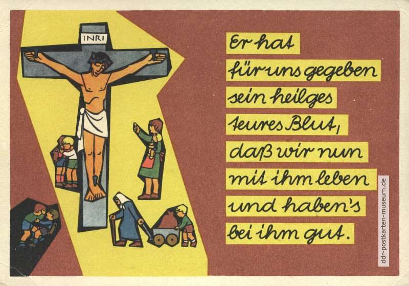 Spruchkarte mit Bildnis "Jesus Christus am Kreuz" - 1963