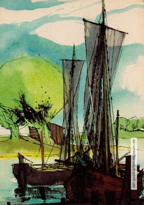 Aquarell auf Pfingstgrußkarte - 1960