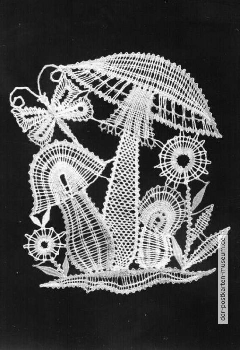 Klöppelkunst Motiv Pilze von Regine Siebdrath - 1988