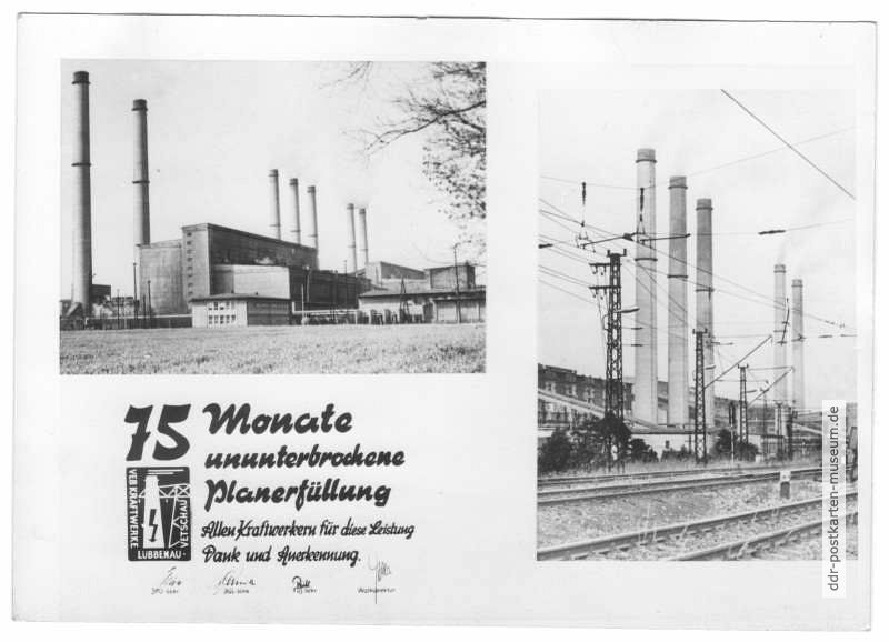 Privat gefertigte Grußkarte von Mitarbeitern des VEB Kraftwerk Lübbenau / Vetschau
