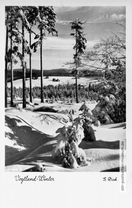 Vogtland-Winter, Blick nach Mühlleithen - 1953