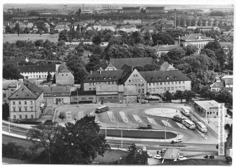 Blick vom Kirchturm auf den Busbahnhof - 1969