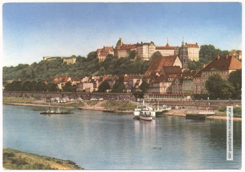 Blick über die Elbe nach Pirna mit Schloß Sonnenstein - 1966