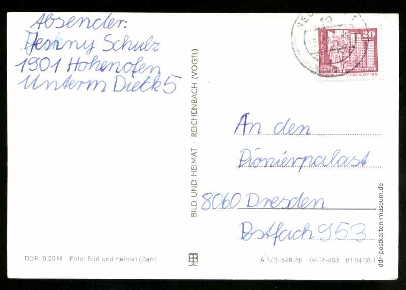 Grußpostkarte an die Teilnehmer des Pioniertreffens in Dresden 1982