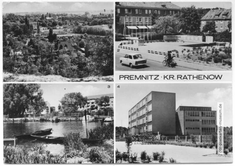 Blick auf die Stadt, OdF-Gedenkstätte, Bootshafen, Wilhelm-Pieck-Oberschule - 1977
