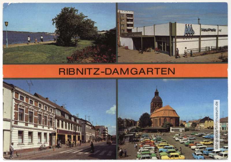 Boddenpromenade, Kaufhalle, Karl-Marx-Straße, Marienkirche - 1987