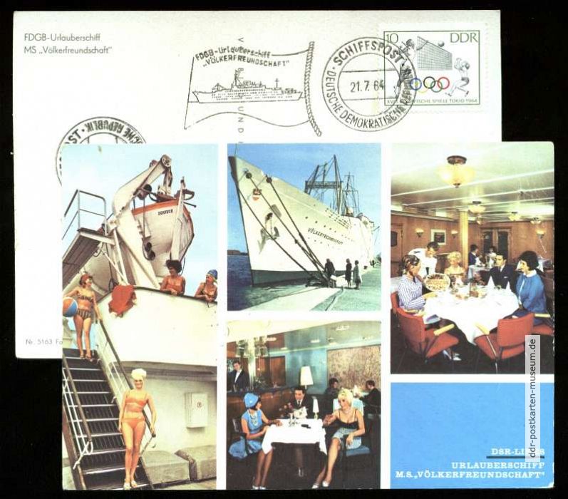 Postalische Entwertung mit Schiffspoststempel des MS "Völkerfreundschaft" - 1964