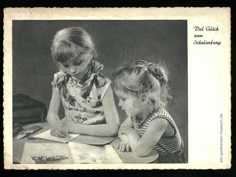 Glückwunschkarte zum Schulanfang von 1960 