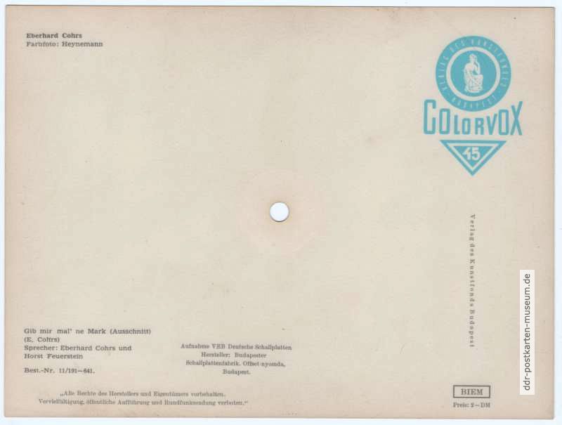 Rückseite der Tonpostkarte Bestell-Nr.: 11/191-641 von 1964