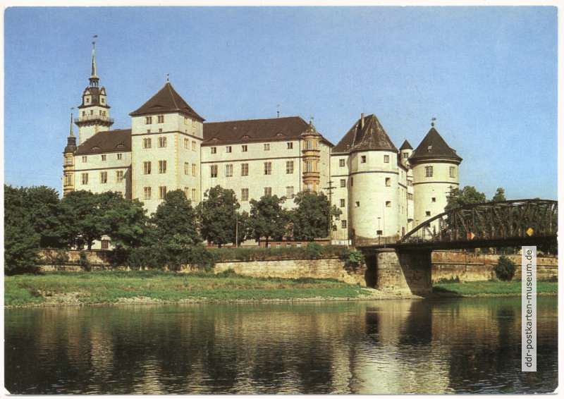 Blick zum Schloß Hartenfels an der Elbe - 1986