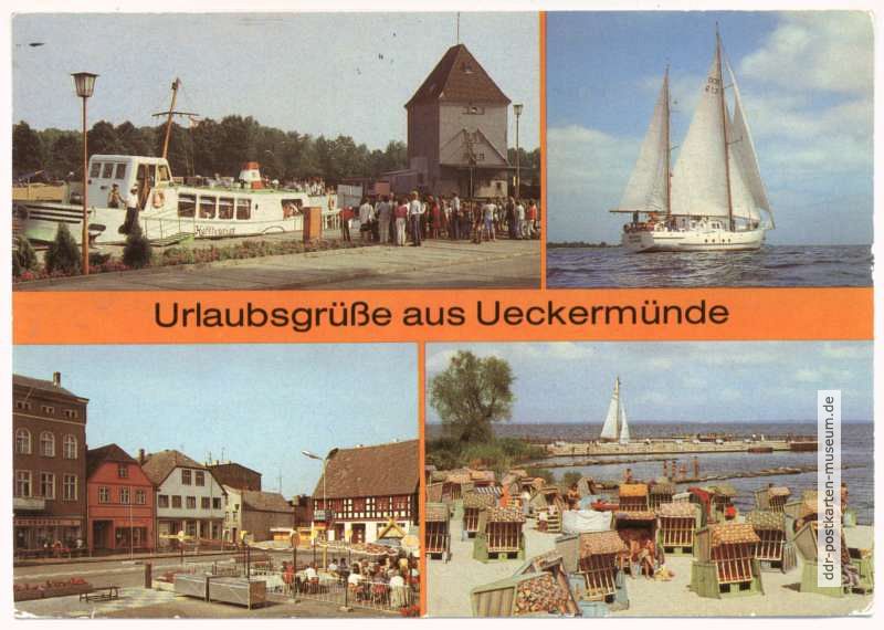 Anlegestelle der Weißen Flotte, Pionierschiff "Immer bereit", Karl-Marx-Platz. Haffbad - 1987