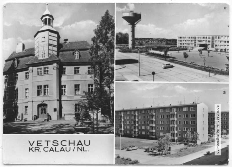 Schloß, Wasserturm und Hermann-Matern-Oberschule, Neubauten Heinrich-Heine-Straße - 1979